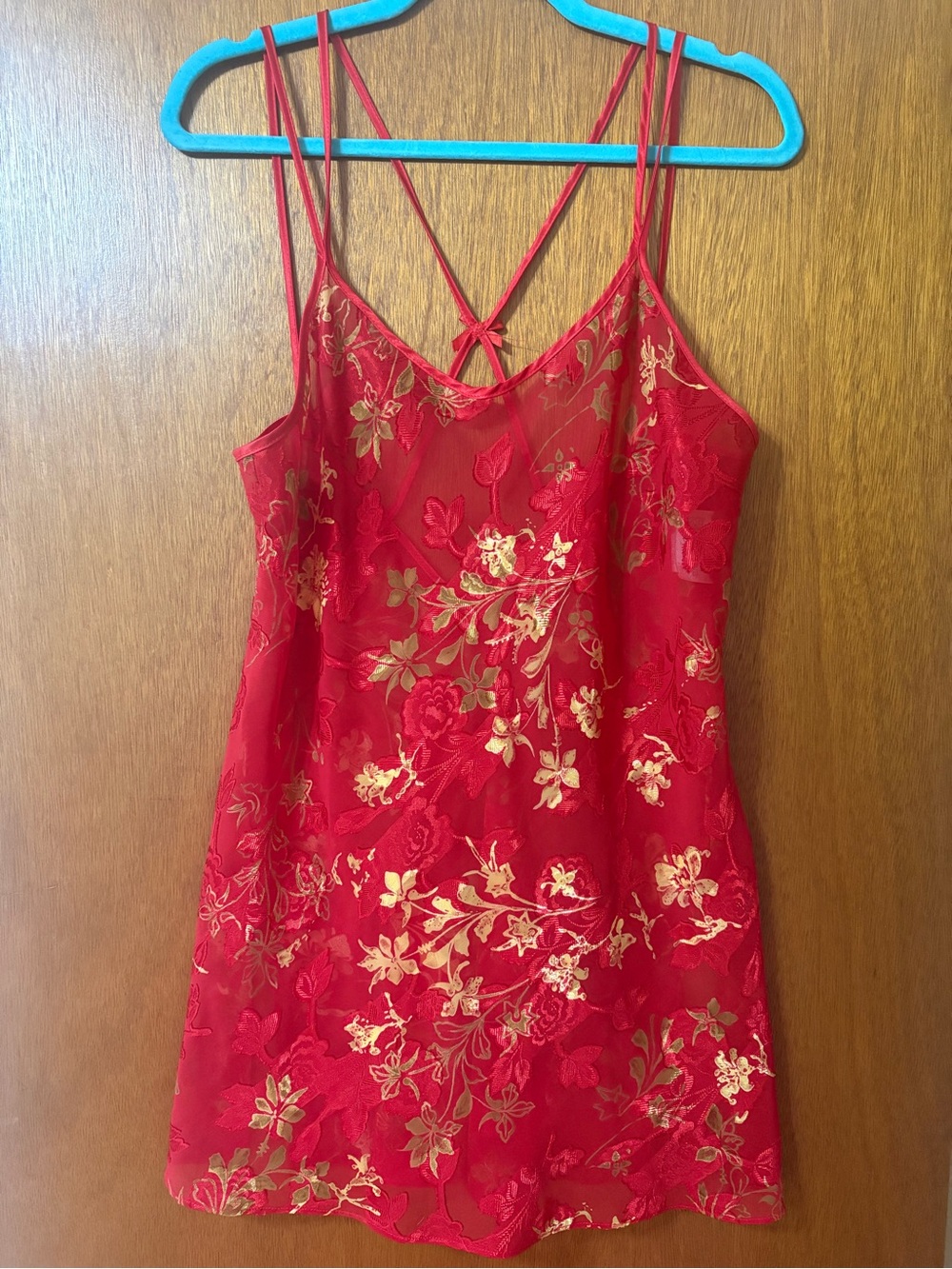 Red and gold Floral Lace Slip Dress! Size medium!